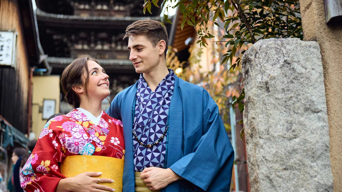 Kimono-dressed guest photographed inside a century-old machiya townhouse during a traditional Kyoto photoshoot